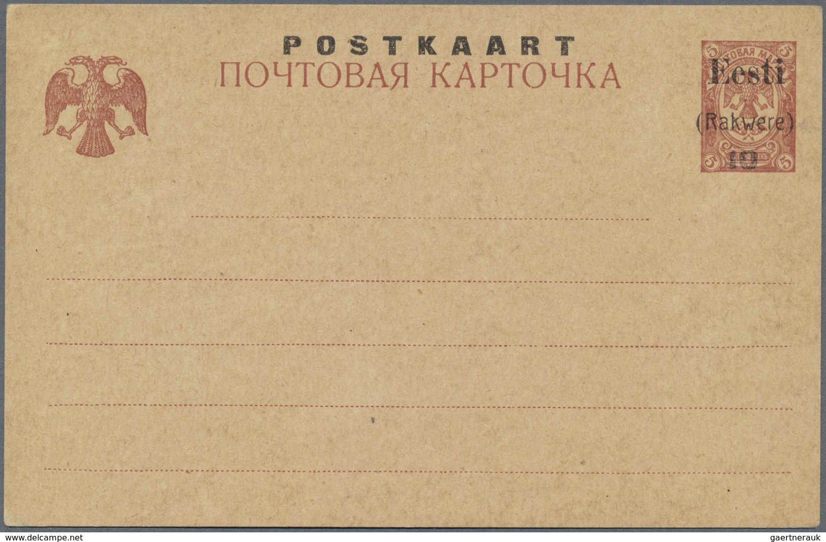 GA Estland - Lokalausgaben: Rakwere (Wesenberg): 1918, 10 (K) On 5 K Brown Postal Stationery Card Ovp " - Estland