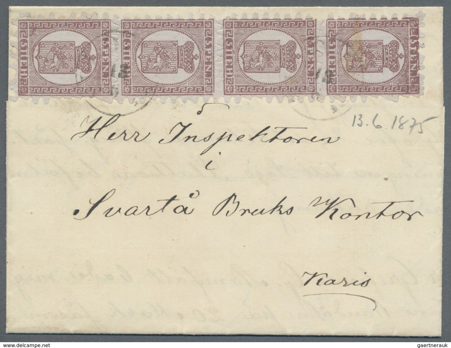 Br Finnland: 1866, 5 Pen. Lilac-brown On Pale Lilac-blue Vertical Laid Paper, Perf. II / B In Vertical - Lettres & Documents