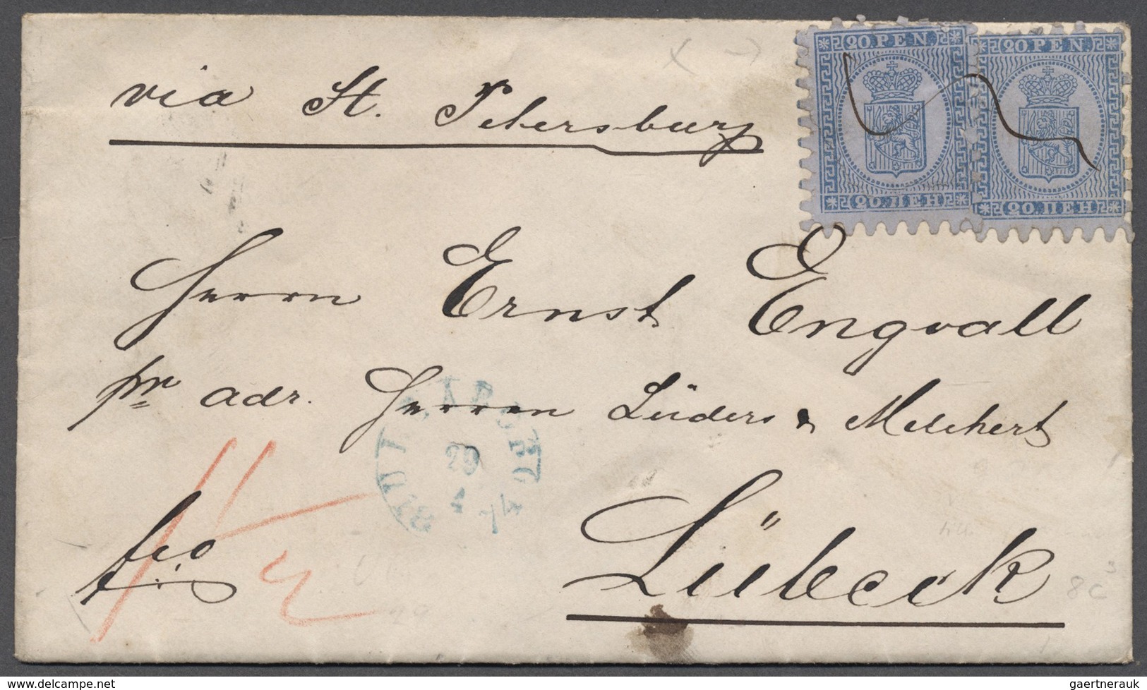Br Finnland: 1874, Zwei Exemplare 20 P. Blau Mit Guter Zähnung Auf Brief Von Uleaborg 29/4 (blauer Aufg - Lettres & Documents