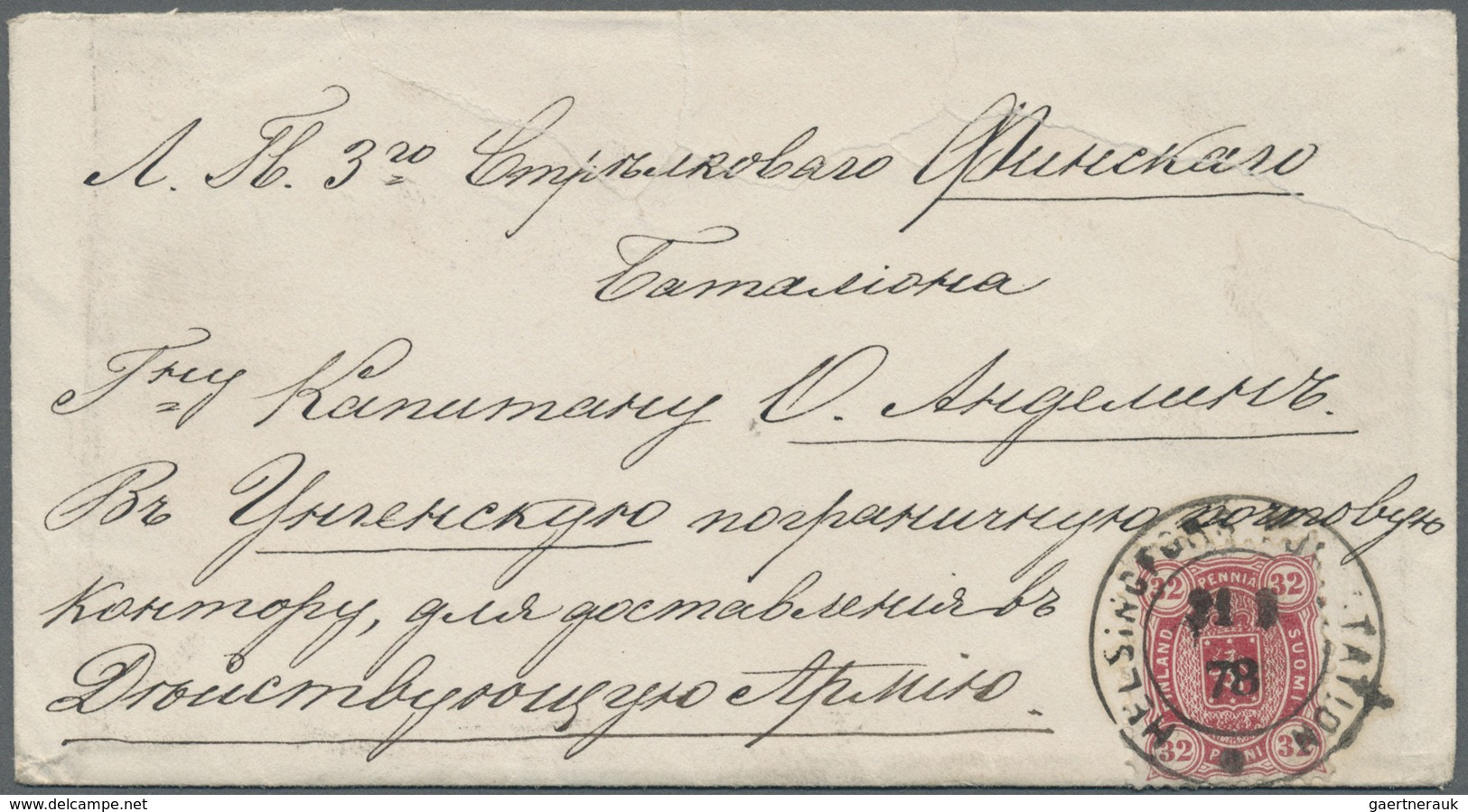 Br Finnland: 1878, 32 Pen Arms Issue Single Franking On Envelope Sent From Helsingfors Via St. Petersbu - Covers & Documents