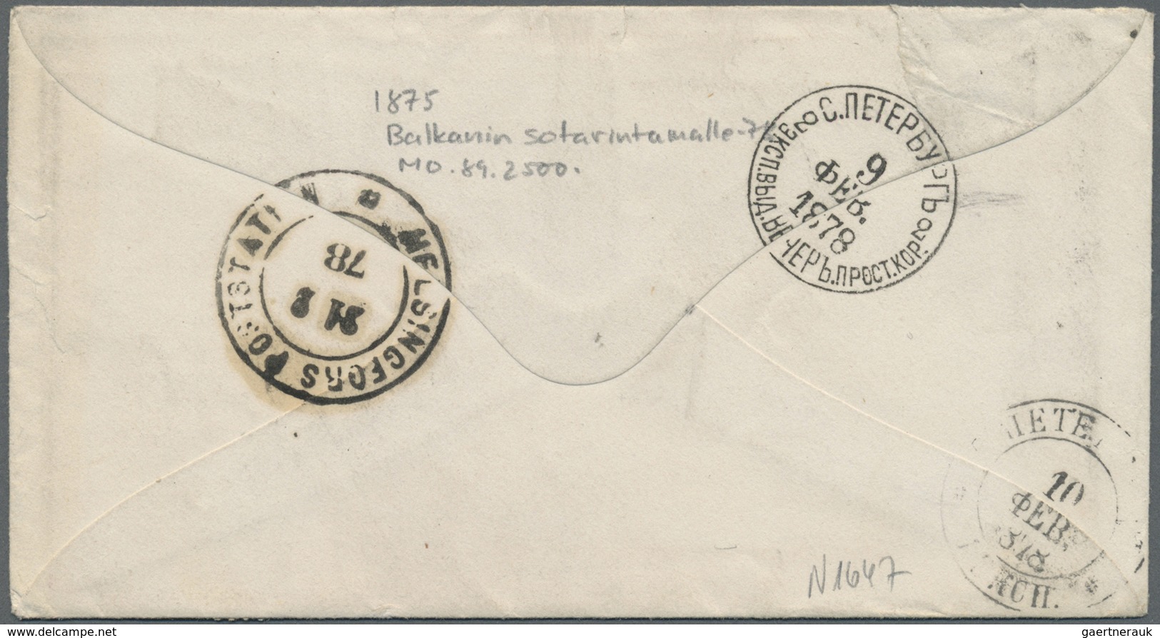 Br Finnland: 1878, 32 Pen Arms Issue Single Franking On Envelope Sent From Helsingfors Via St. Petersbu - Lettres & Documents