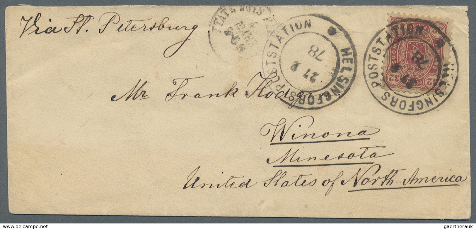 Br Finnland: 32 P. Karmin Einzelfrankatur 1878 Von Helsingfors Nach Minnesota/USA, Post Vor 1880 Nach Ü - Covers & Documents