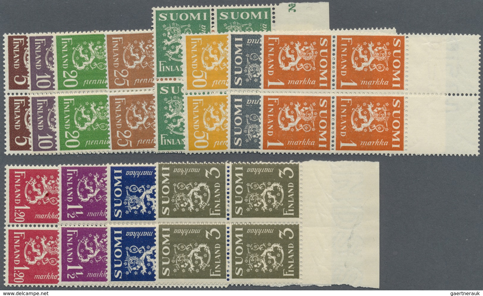 **/* Finnland: 1930/1932, 3 Postfrisch/ungebrauchte 4-er Block-Sätze Mit Mi.Nr.: 143/154 Fast Alle Mit Ra - Lettres & Documents