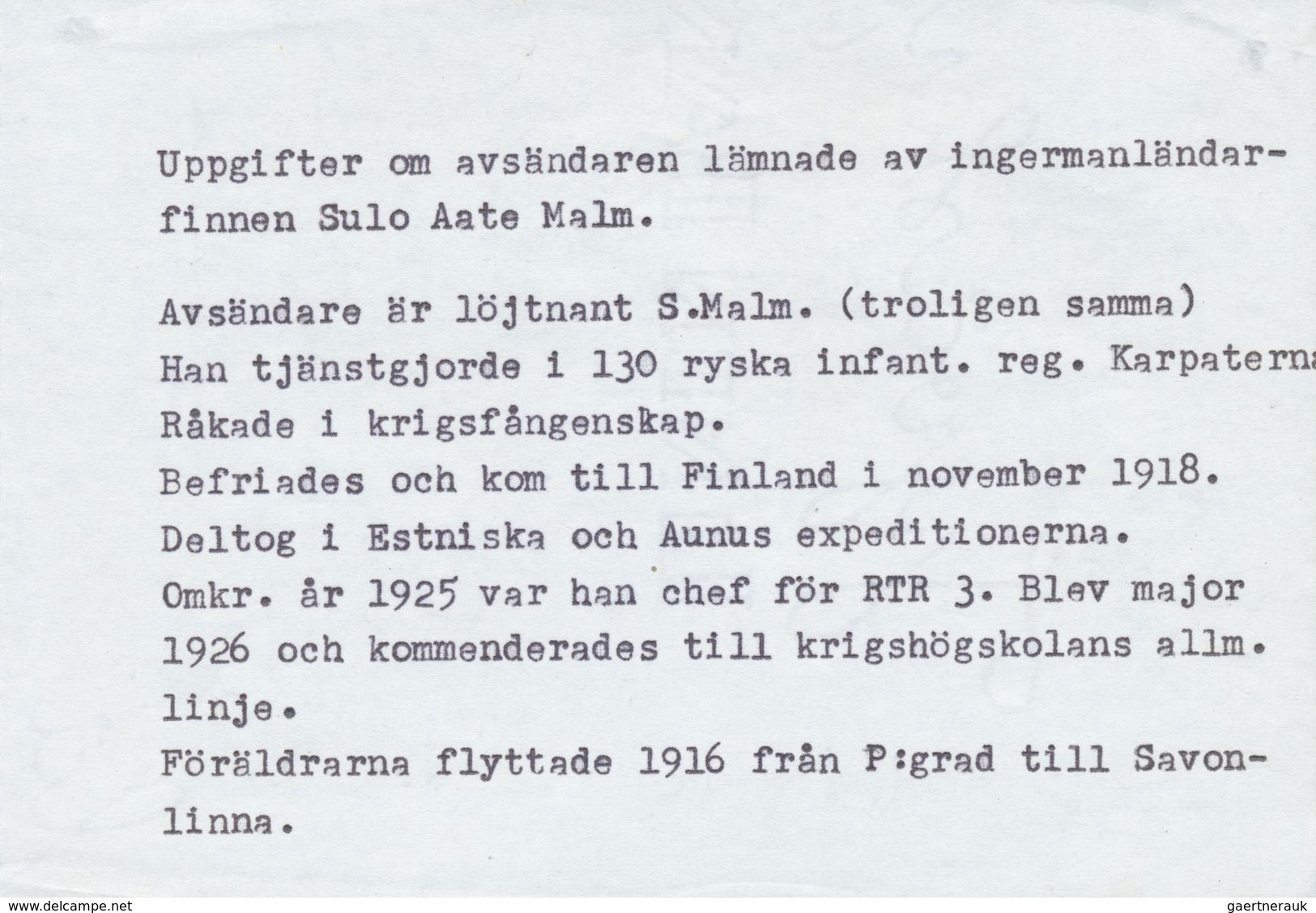 Br Finnland - Stempel: 1916, Karte Des Finnischen Offiziers Leutnant A.Malm Aus Dem österr. KGF-Lager R - Autres & Non Classés