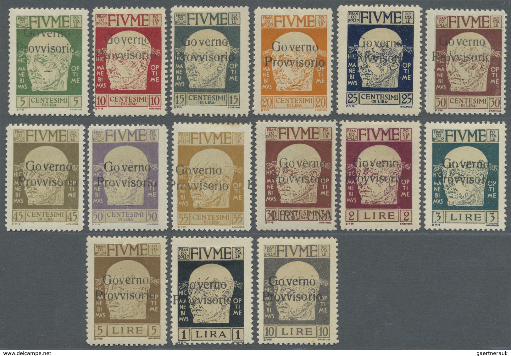 * Fiume: 1921, Provisional Government Overprint, 5c. To 10l., Complete Set Of 15 Values (55c. And 10l. - Fiume