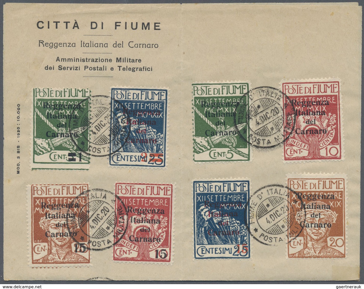 Br Fiume - Besetzung Der Carnaro-Inseln: 1920, Military Stamps Of Fiume With Black Or Red Opt. 'Reggenz - Fiume