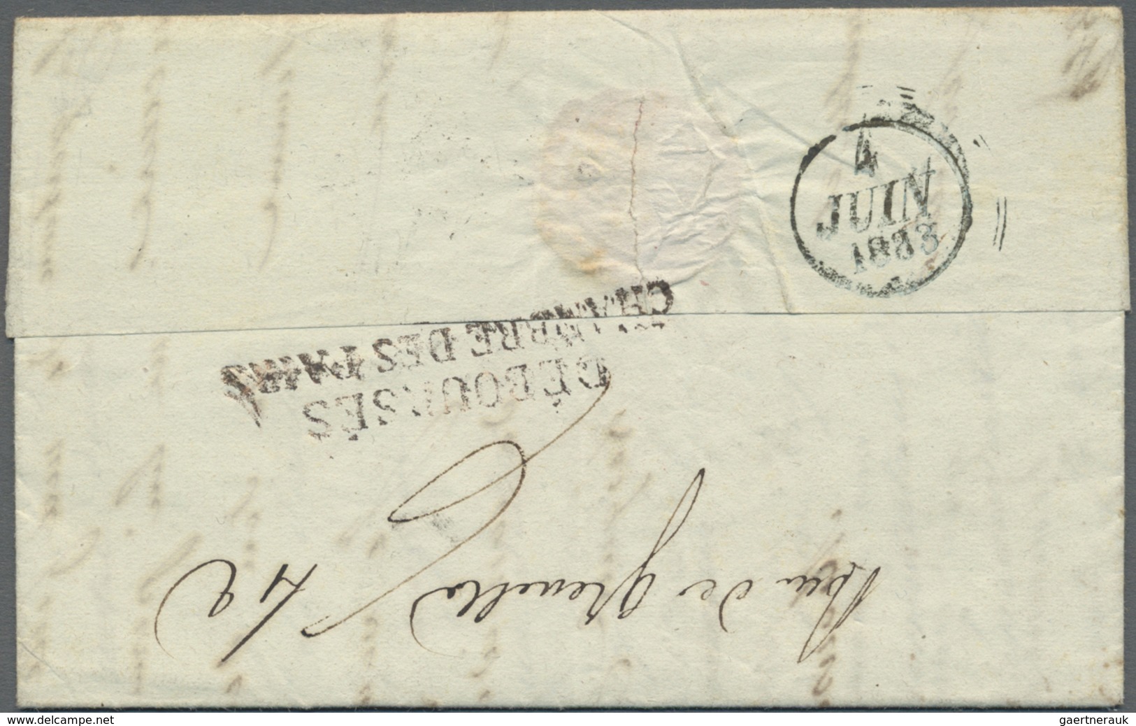 Br Frankreich - Vorphilatelie: 1833, DEBOURSES / CHAMBRE DES PAIRS, Double-line On Reverse Of Complete - 1792-1815: Départements Conquis