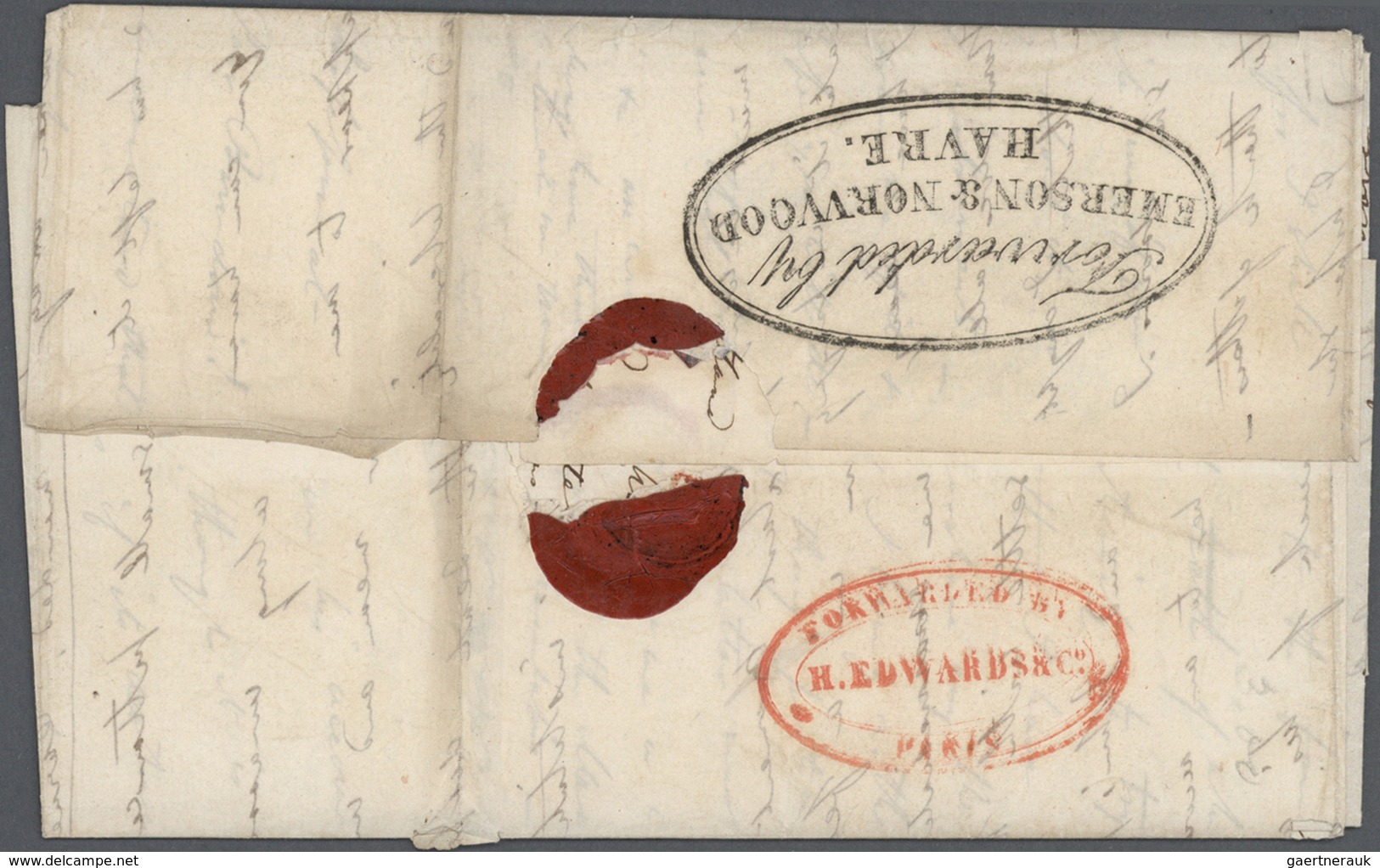 Br Frankreich - Vorphilatelie: 1835 (May 29), "FORWARDED BYH.EDWARDS&Co. PARIS" In Red And "Forwarded B - 1792-1815: Départements Conquis