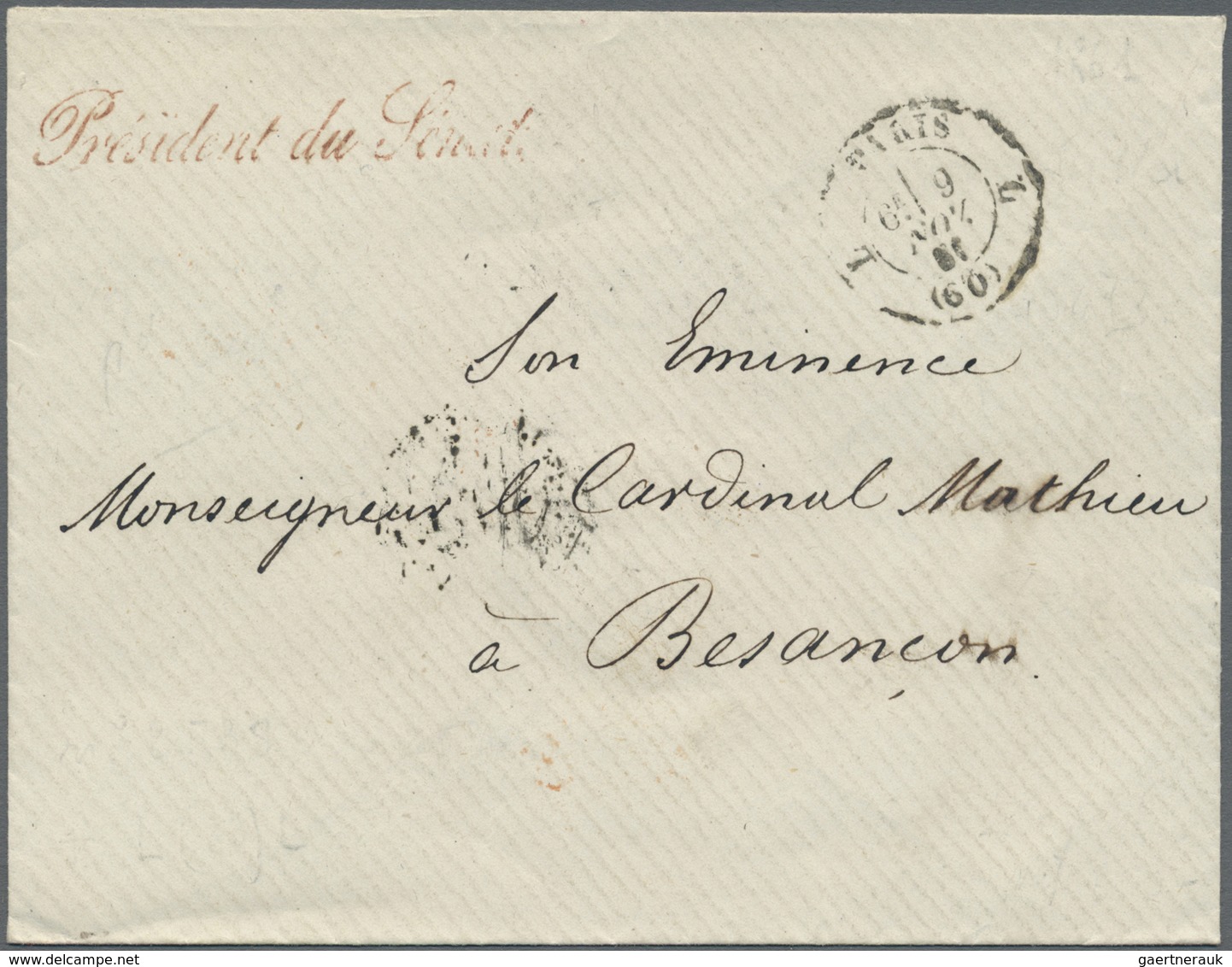 Br Frankreich - Vorphilatelie: 1861, PARIS (60) L, 9.NOV. 61, Along With Red Manuscript Type "President - 1792-1815: Départements Conquis