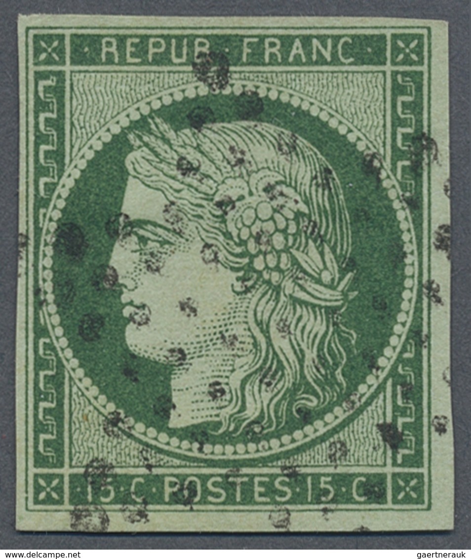 O Frankreich: 1850, 15 C. Darkgreen Ceres "vert Très Foncé" Without Any Fault, Used With Star Cancella - Oblitérés