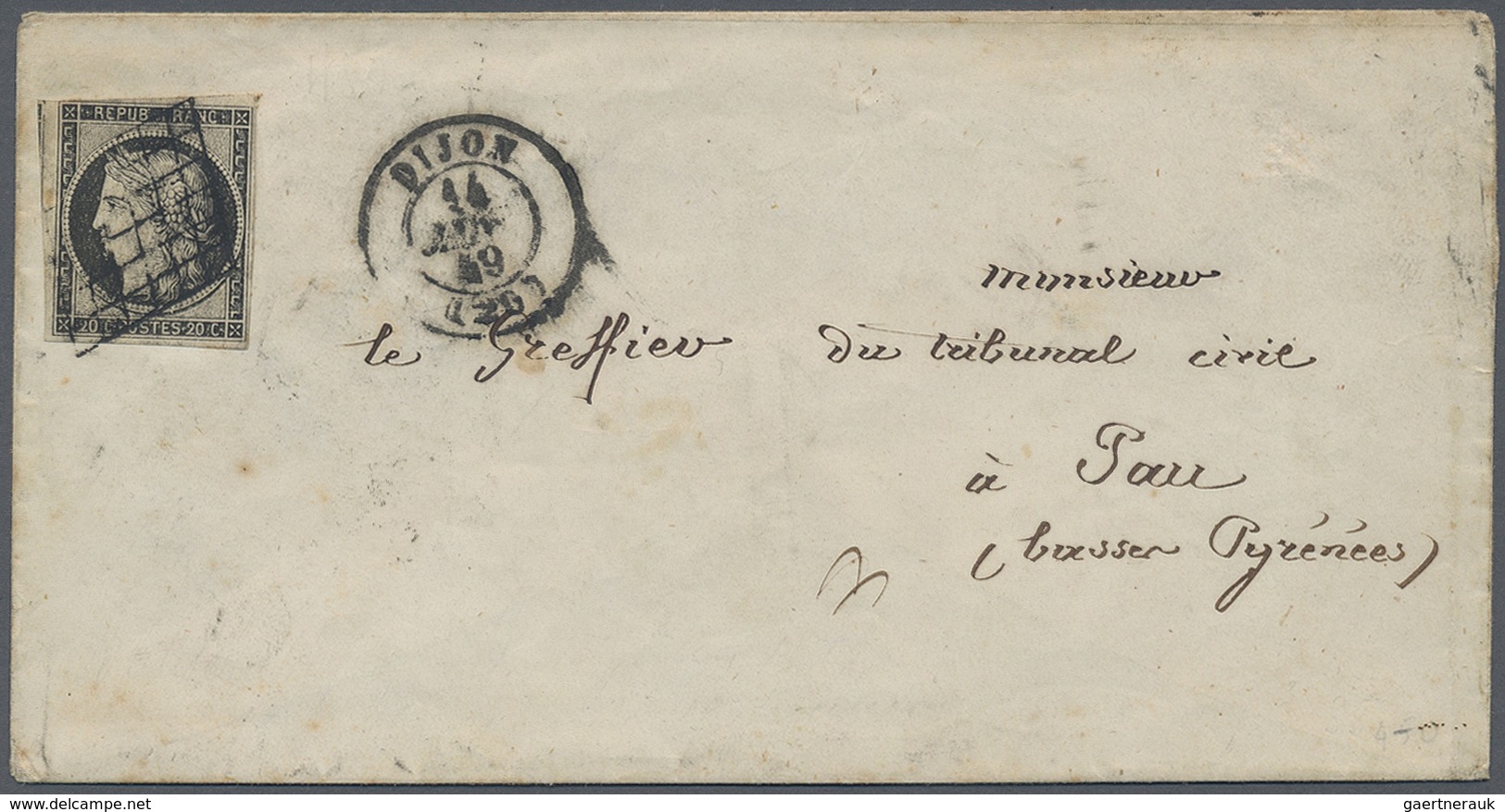 Br Frankreich: 1849, 20c. Black, Fresh Colour, Good Margins, On Cover With Grid Rhombic Cancellation An - Gebruikt