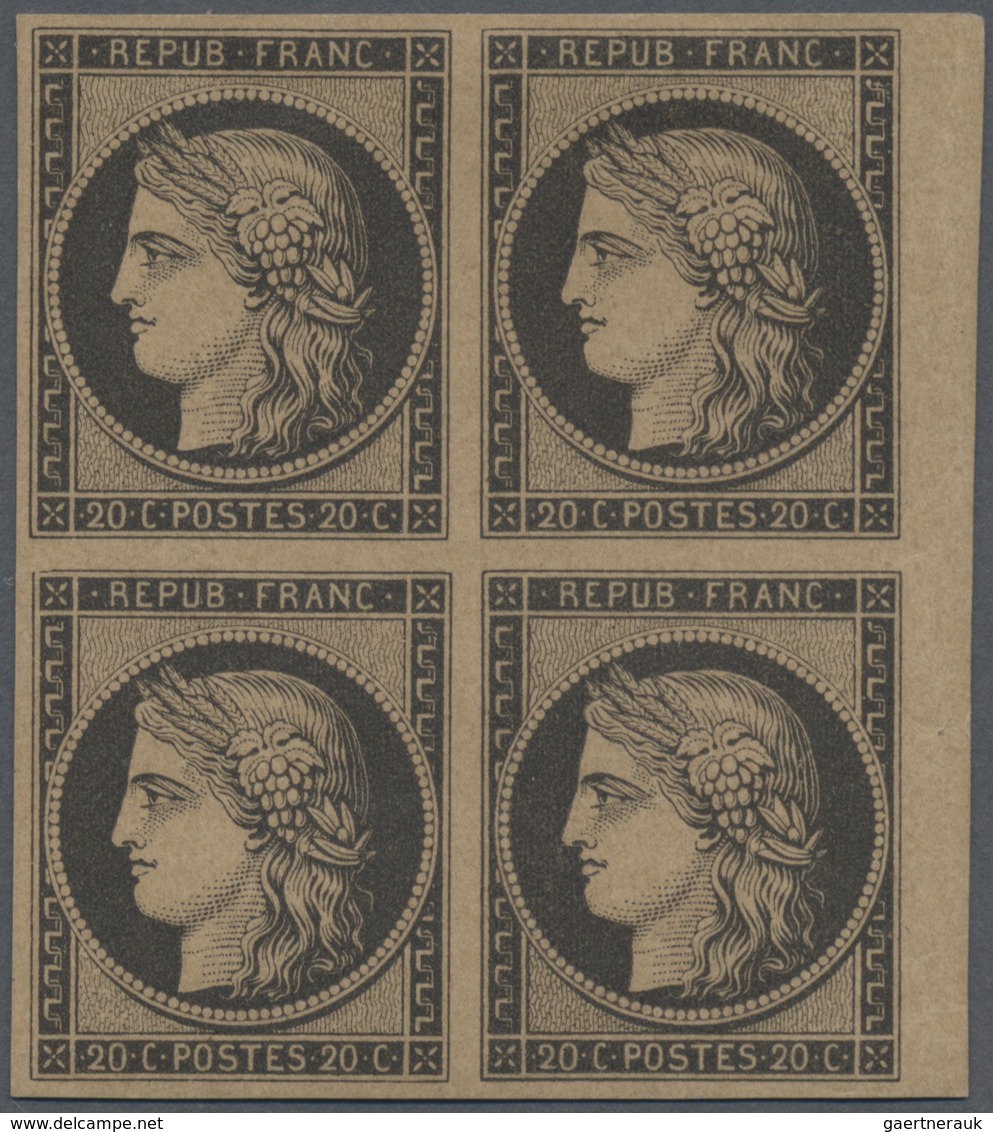 */** Frankreich: 1849 Ceres 20 C. Schwarz Im Rechten Randviererblock Auf Gelblichem Papier, Ungebraucht M - Gebruikt