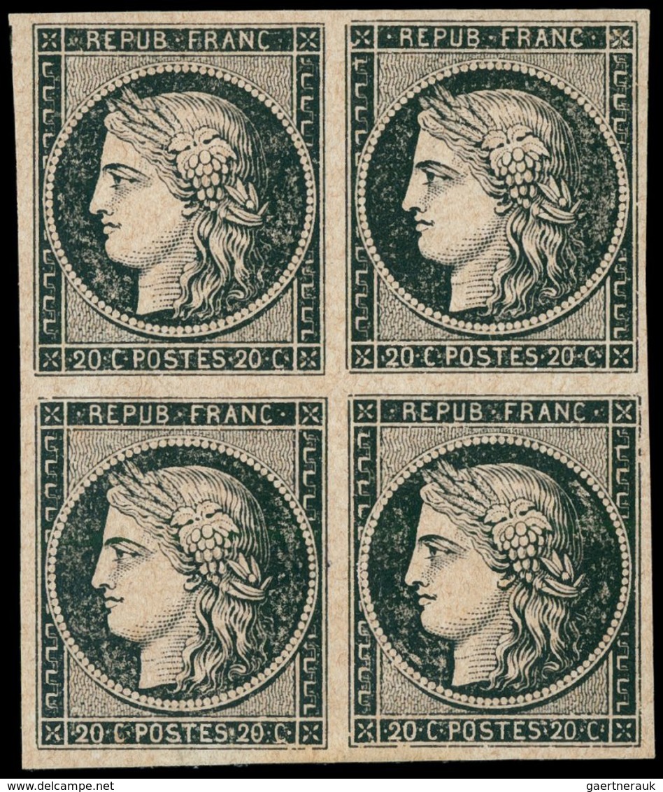 /(*) Frankreich: 1849, 20c. Black, Essay On Ungummed Paper, Block Of Four. - Oblitérés