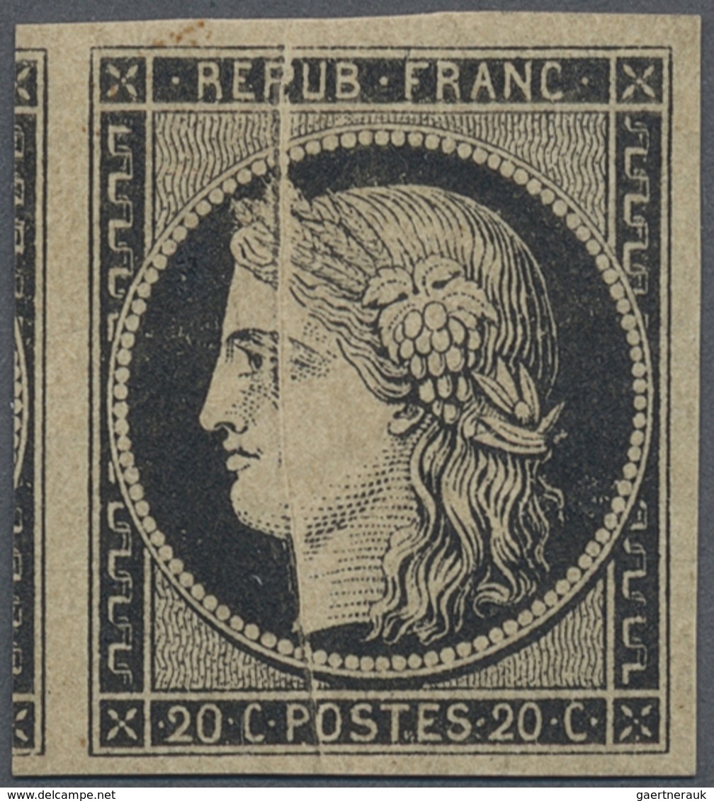 * Frankreich: 1849, 20 C. Black Ceres With Good Margins Around Unused With Horizontal Wrinkle, Hinged - Oblitérés