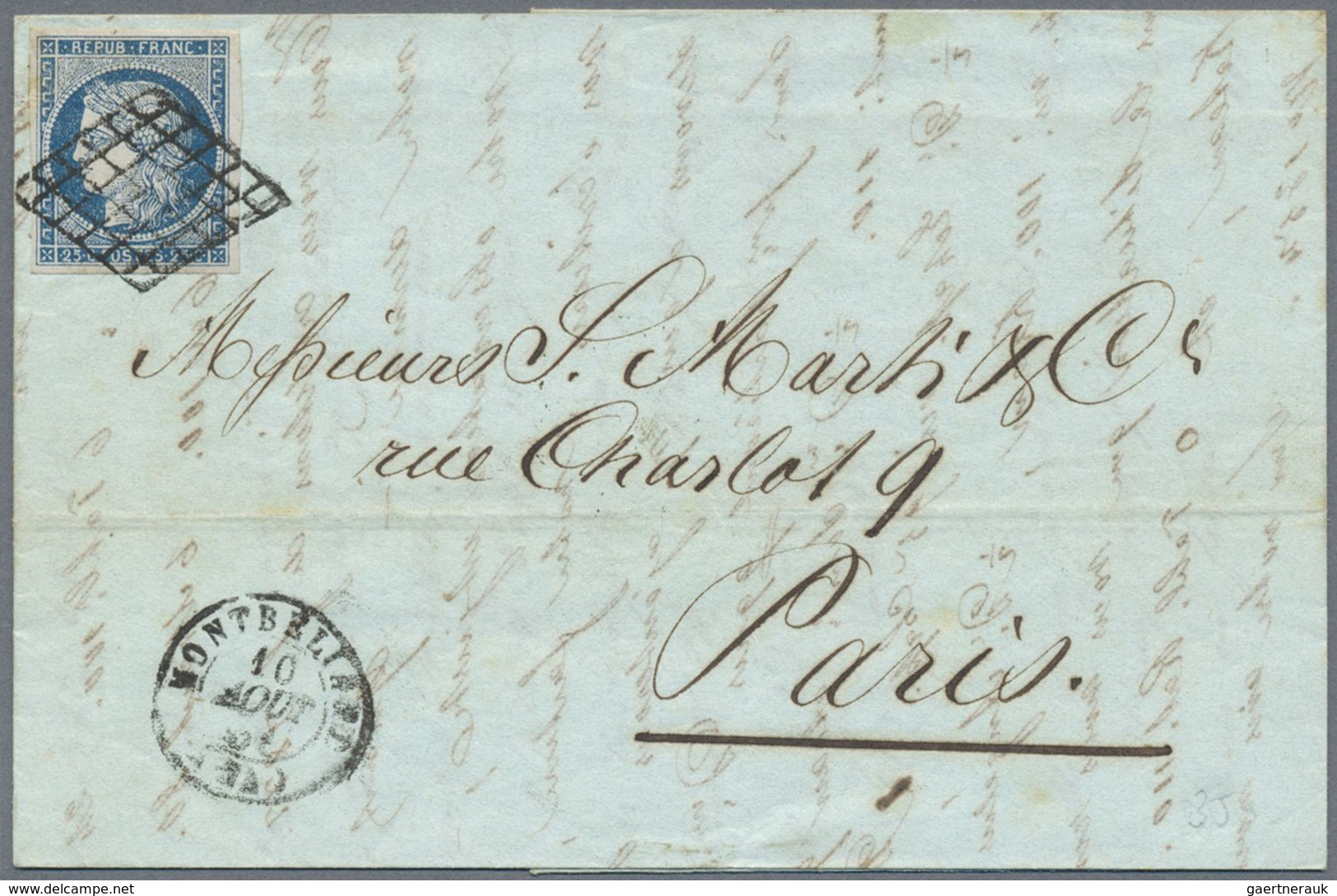 Br Frankreich: 1850, 25c. Blue, Two Lettersheets Bearing Single Franking Each (different Shades): 25c B - Gebruikt