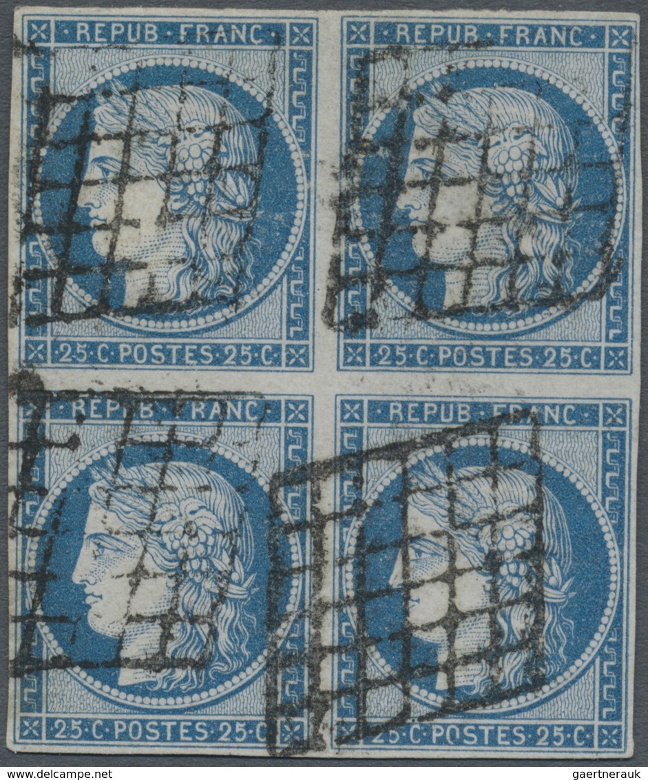 O Frankreich: 1849/1850. Cérès 25c In A Block Of 4. Each Stamp With Grid Cancel. Full Margins At All S - Oblitérés