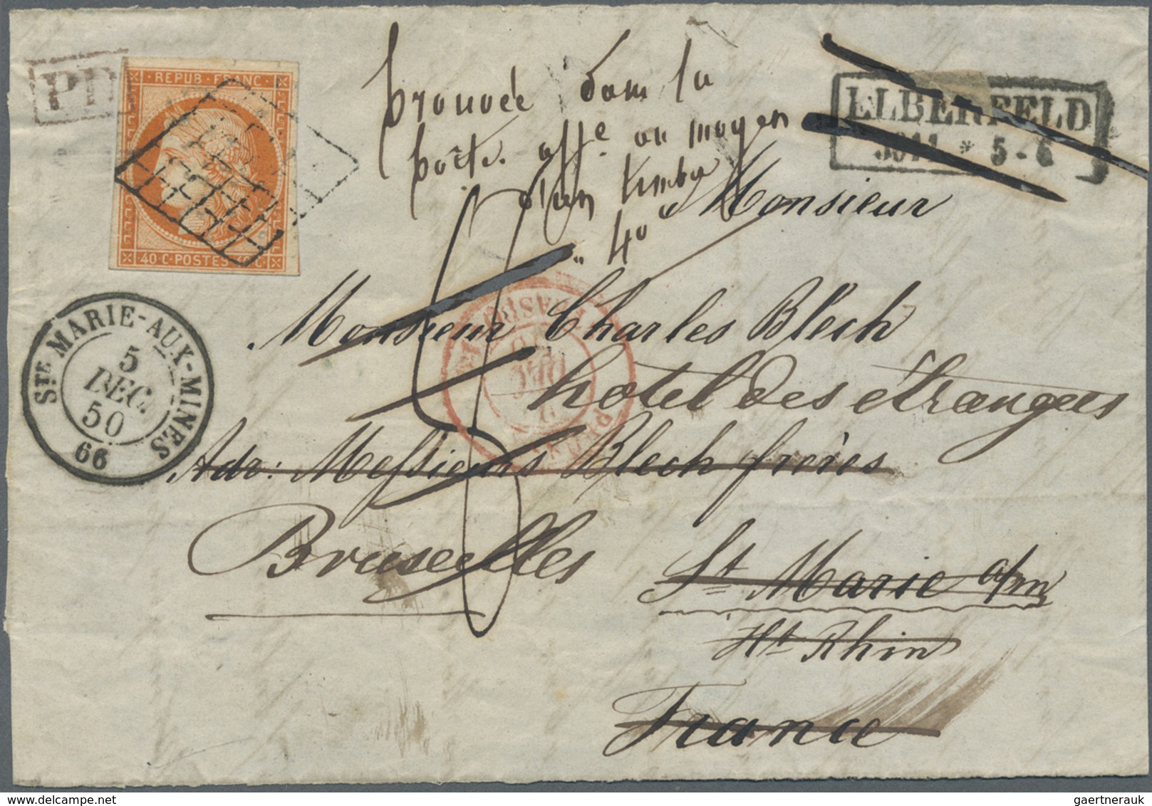 Brfst Frankreich: 1849, Ceres 40 C Rotorange "Rep. Franc." Mit Rautenstempel Und Neben-K2 "ST.MARIE-AUX-MI - Gebruikt