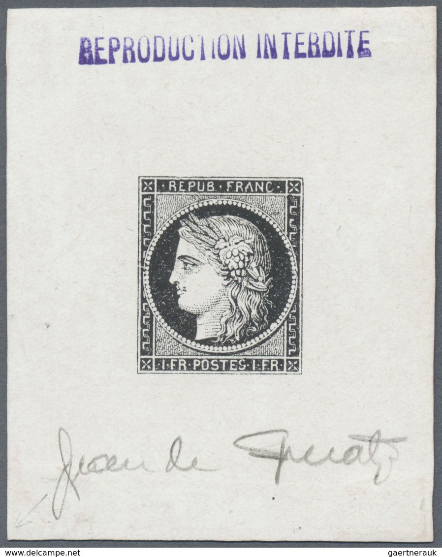 (*) Frankreich: 1849, 1fr. Ceres, Sperati Forgery, Essay In Black With Pencil Annotation And Stright Lin - Oblitérés