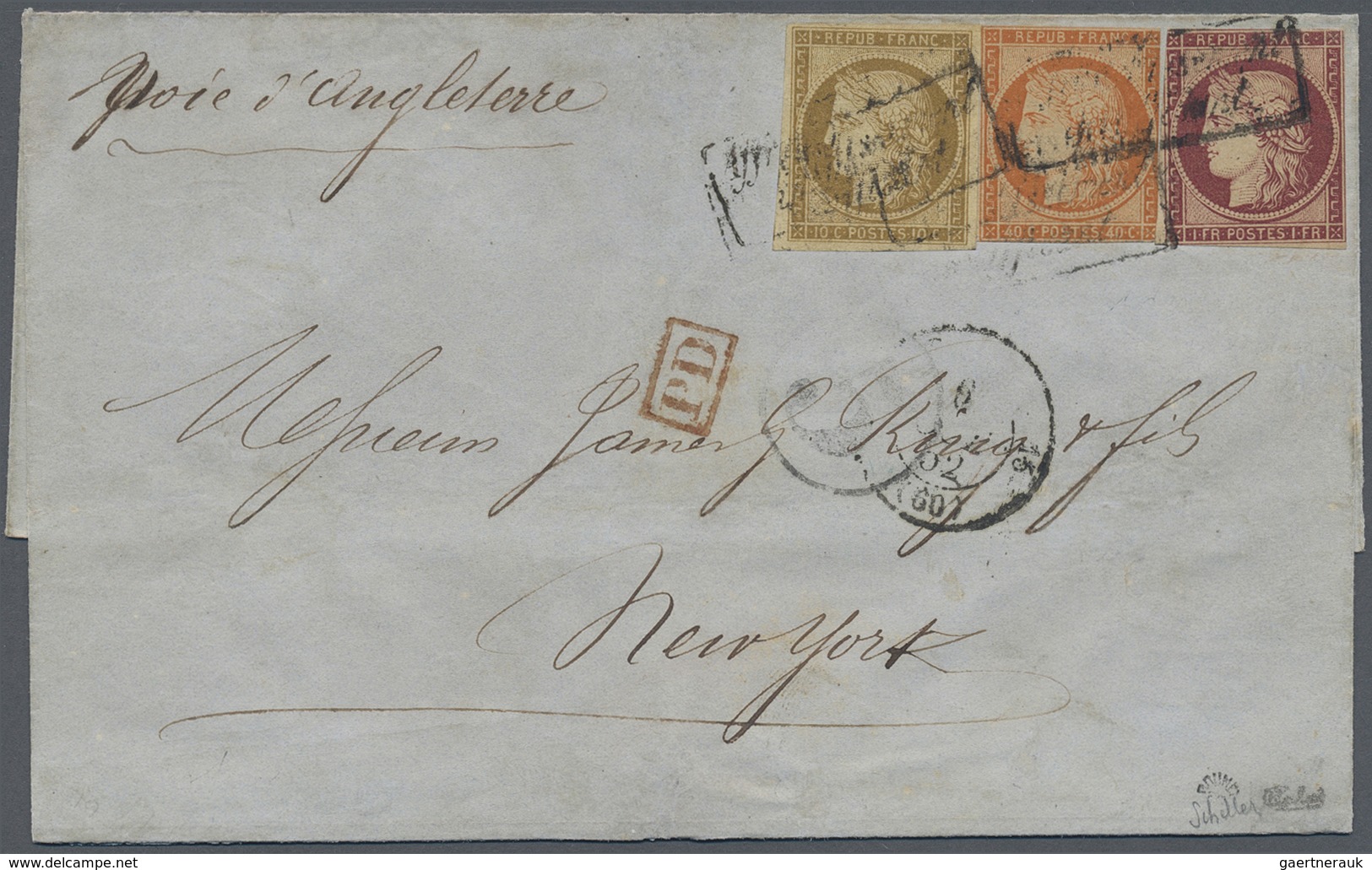 Br Frankreich: FRANCE, 1849, 1fr Dark Carmine. Margins To Just In, Used With 1850, 10c Bister And 40c O - Gebruikt