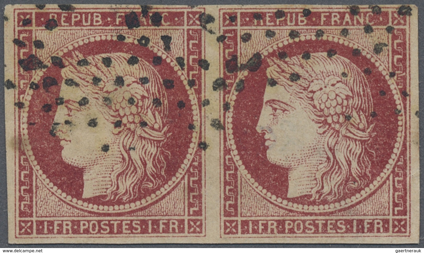 O/ Frankreich: 1849, Ceres 1 Fr. Karmin "Repub. Franc." Auf Gelblichem Papier, Gestempelte SPERATI-Fäls - Gebruikt