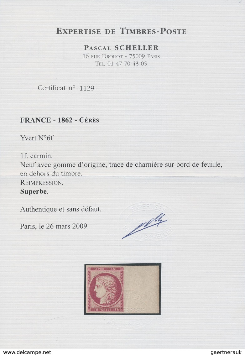 ** Frankreich: France, 1849, First Issue, 1f Pale Lake, 1862 RE-ISSUE. Superb Gem With Wide Margins And - Usati