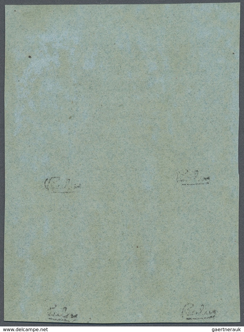 */ Frankreich: 1853, 1 C. Deep Olive-green Block Of 4 From Top Sheet Margin, Unused With Gum, Fine, Eac - Oblitérés
