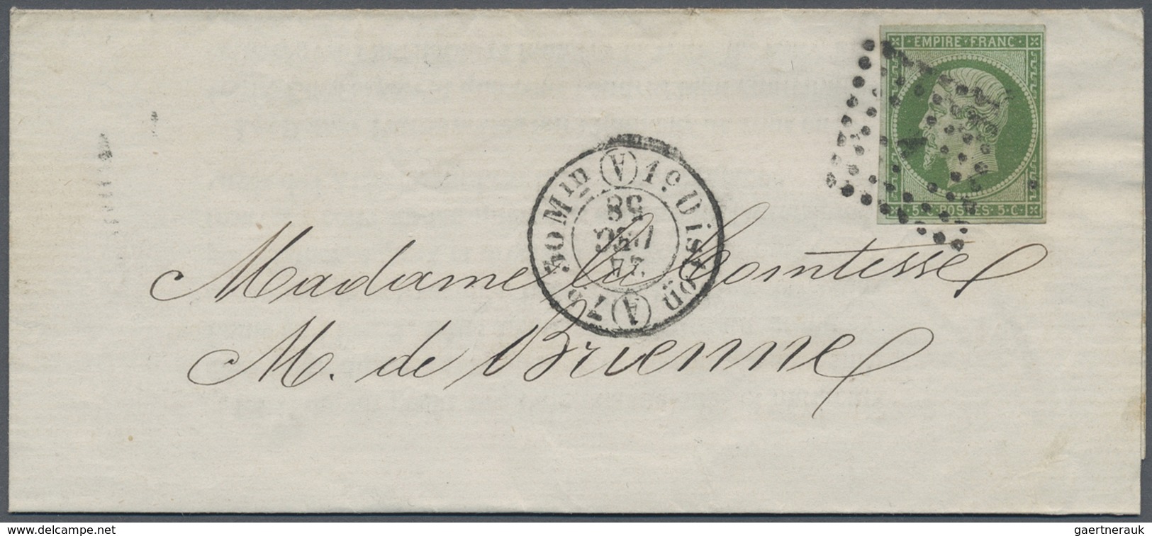 Br Frankreich: 1858, 5c. Green "Empire Nd", Single Franking On Letter, Clearly Oblit. By Losange "A" An - Oblitérés