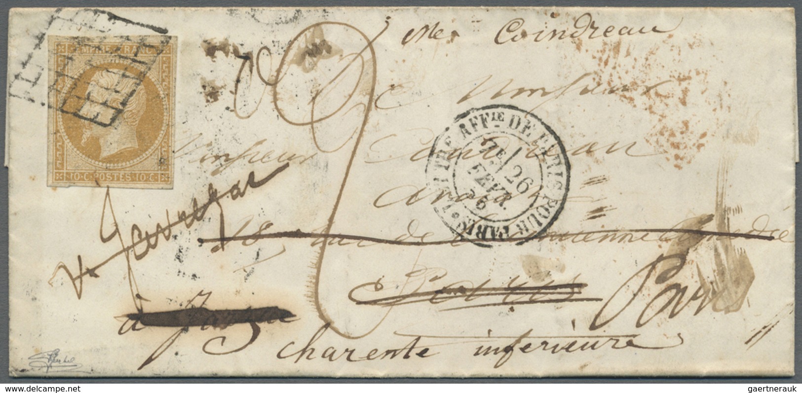 Br Frankreich: 1855, 10c. Bistre "Empire Nd", Single Franking (tiny Imperfections - Irrelevant) On Loca - Gebruikt