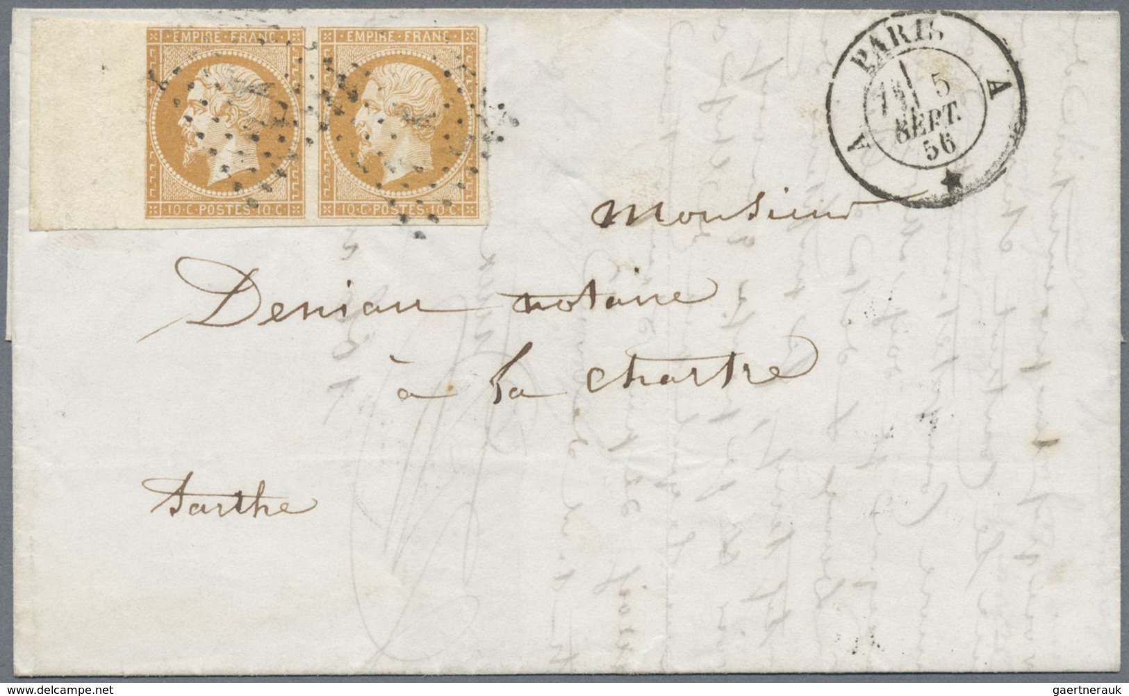 Br Frankreich: 1856/1861, "Empire Nd", Two Lettersheets From Paris: 10c. Orange Brown, Left Marginal Pa - Oblitérés