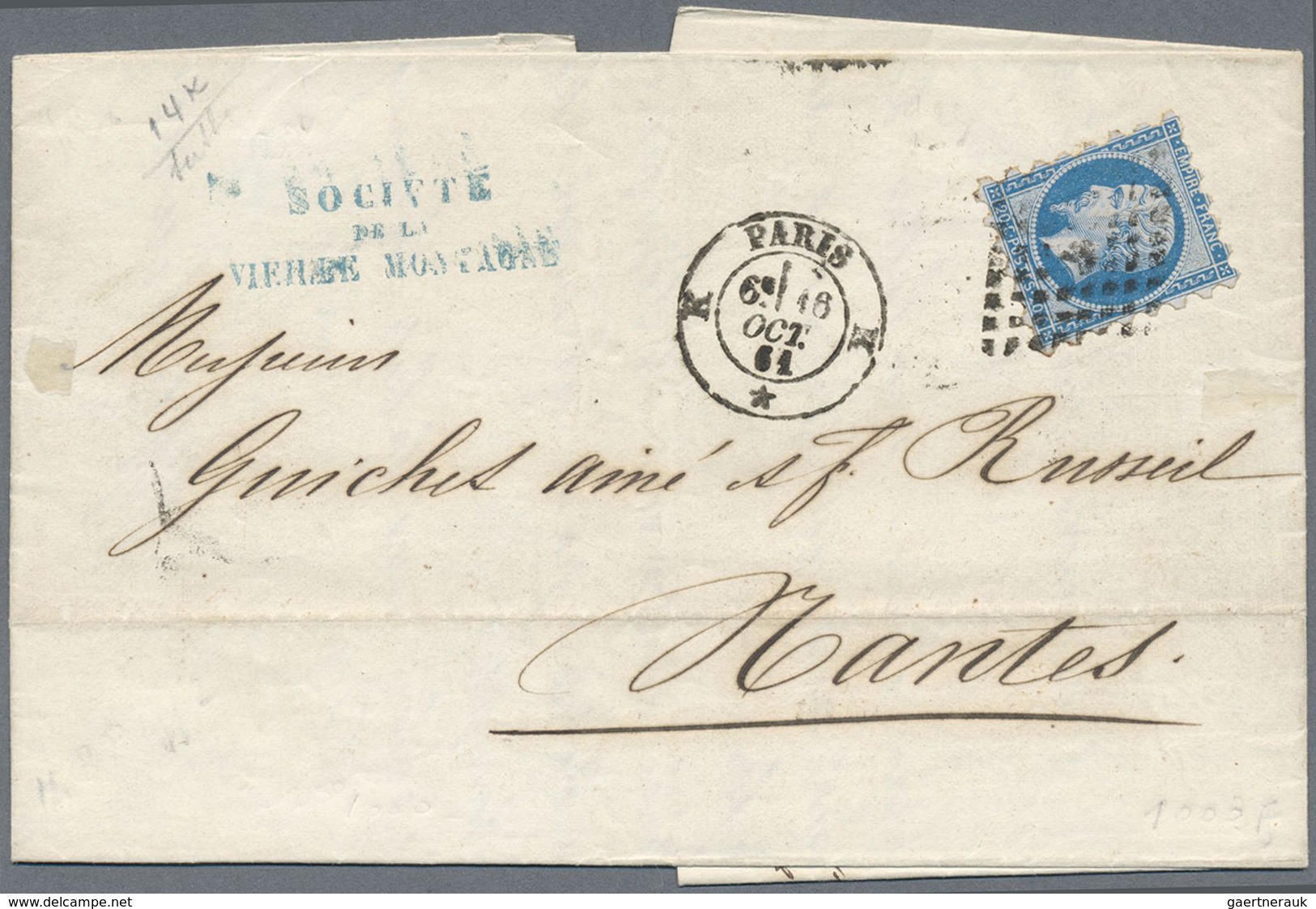 Br Frankreich: 1856/1861, "Empire Nd", Two Lettersheets From Paris: 10c. Orange Brown, Left Marginal Pa - Oblitérés