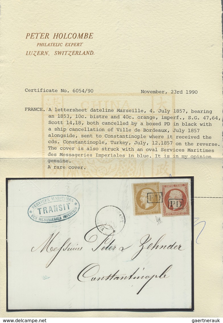 Br Frankreich: 1857, 10c. Bistre And 40c. Orange "Empire Nd" (slight Oxidation), Both Full Margins, On - Gebruikt