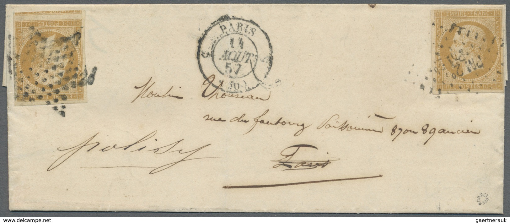 Br Frankreich: 1857, 10c. Bistre "Empire Nd" On Local Lettersheet From Paris, Oblit. By Etoile And C.d. - Gebruikt