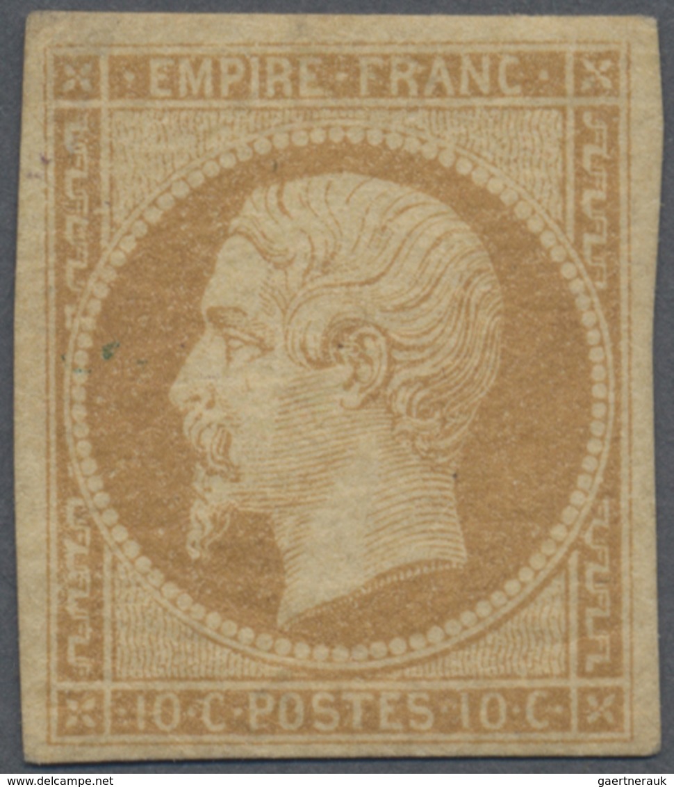 * Frankreich: 1853-61 Napoléon 10 C. Gelbbraun, Ungebraucht Mit Falzrest Auf Originalgummi, Ringsum Br - Oblitérés