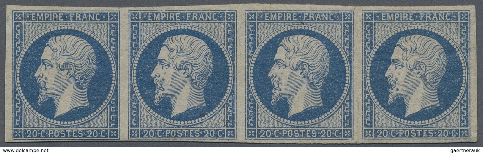 * Frankreich: 1853, Napoléon 20 C. Blue, Unused Horizontal Strip Of 4 Small Shortages On Reverse. (Yve - Gebruikt