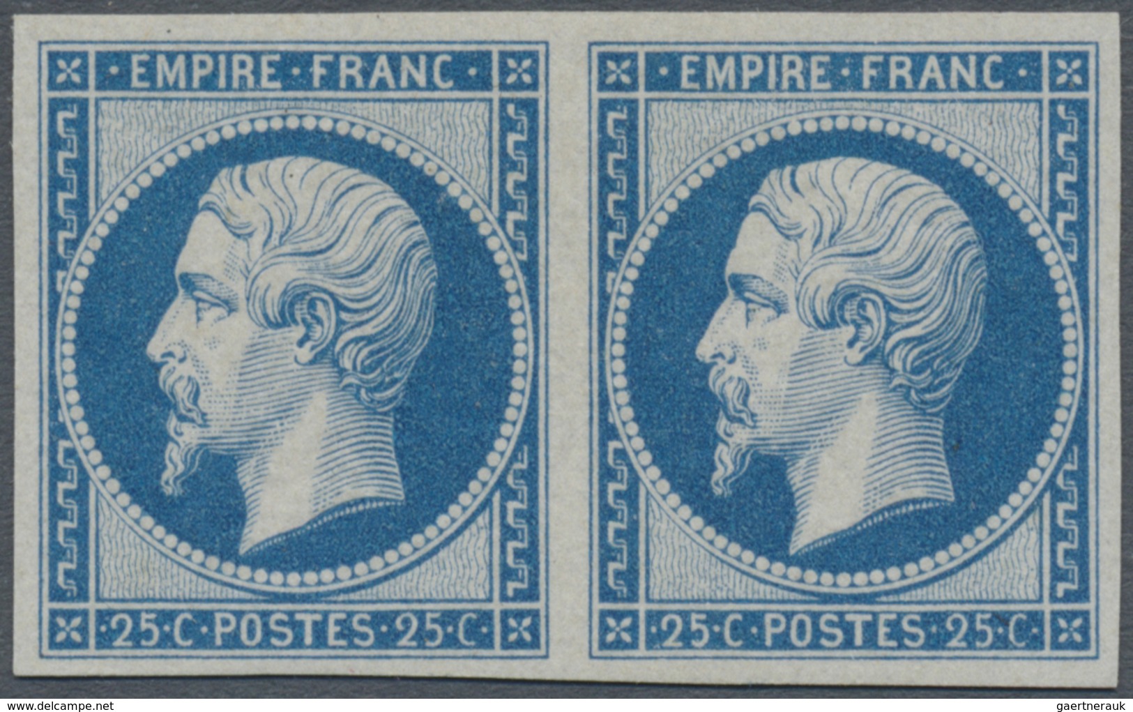 /** Frankreich: 1853/1863 Reprint Of 1853 Napoleon 25c. Blue Horizontal Pair, Mint Never Hinged, Fresh A - Oblitérés