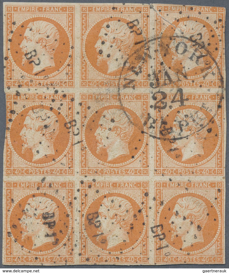 O Frankreich: 1853, 40c. Orange "Empire Nd", Block Of Nine (faulty), Clearly Oblit. By Losange Ambulan - Gebruikt