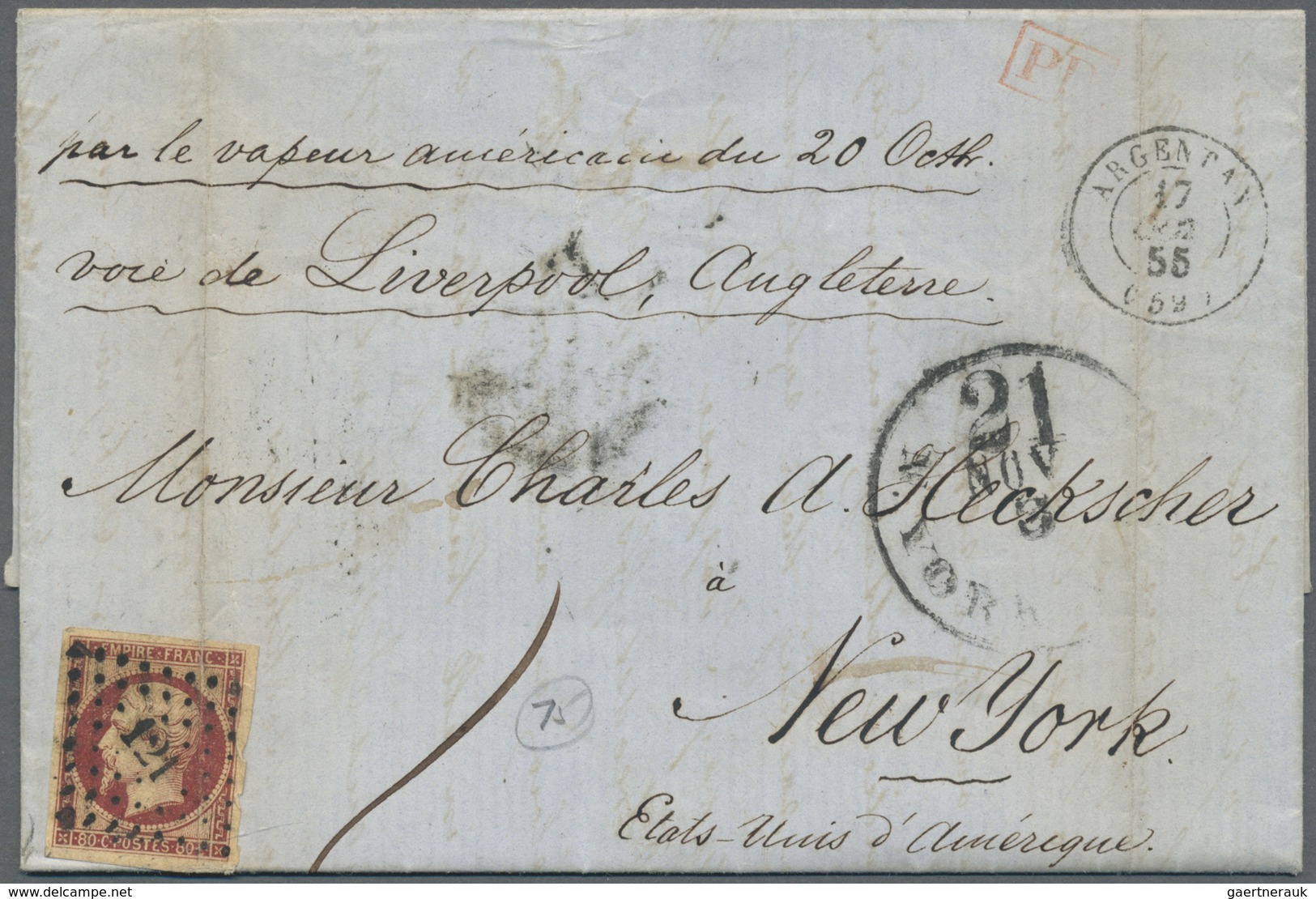 Br Frankreich: 1855, 80 C. Carmine "Empire Nd", Single Franking On Letter From Argentan Via Paris, Live - Oblitérés