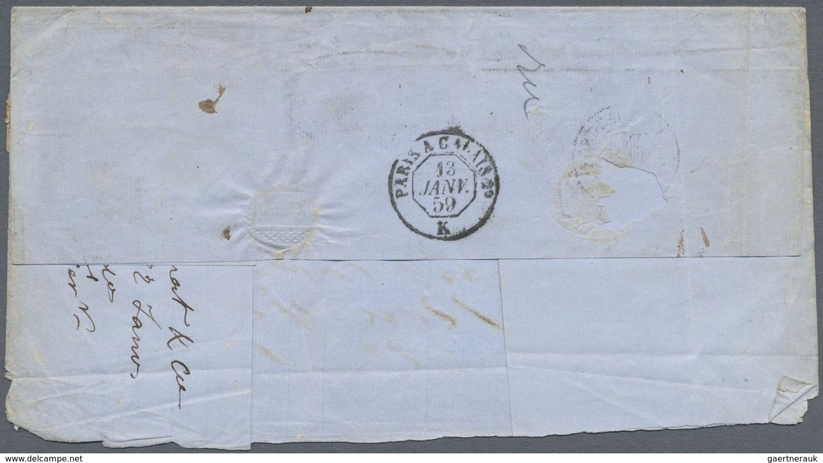 Br Frankreich: 1853, Napoléon 80 C. Carmin, Horizontal Strip Of 5 (part Of Right Stamp Missing), Mostly - Oblitérés