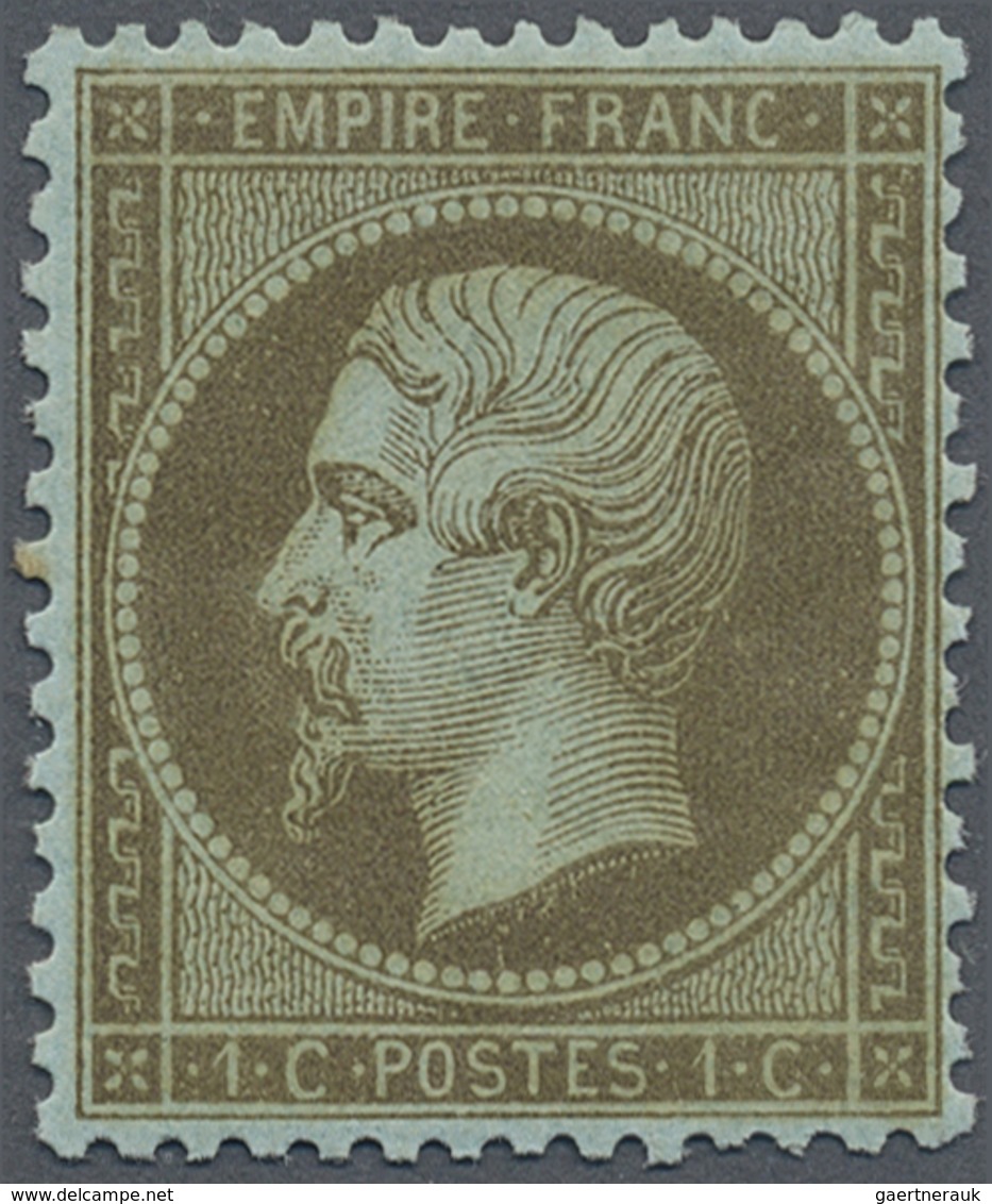 * Frankreich: 1862, Napoléon 1 C. Greenish Bronze On Pale Blue Unused Hinged. Fine. (Yvert No 19 B) - Oblitérés