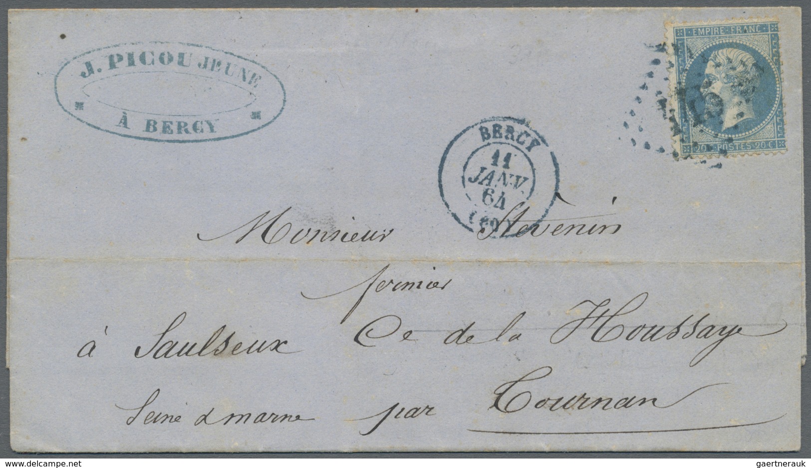 Br Frankreich: 1864, 20c. Blue "Empire Dt", Single Franking (very Faint Toning) On Lettersheet From Ber - Oblitérés