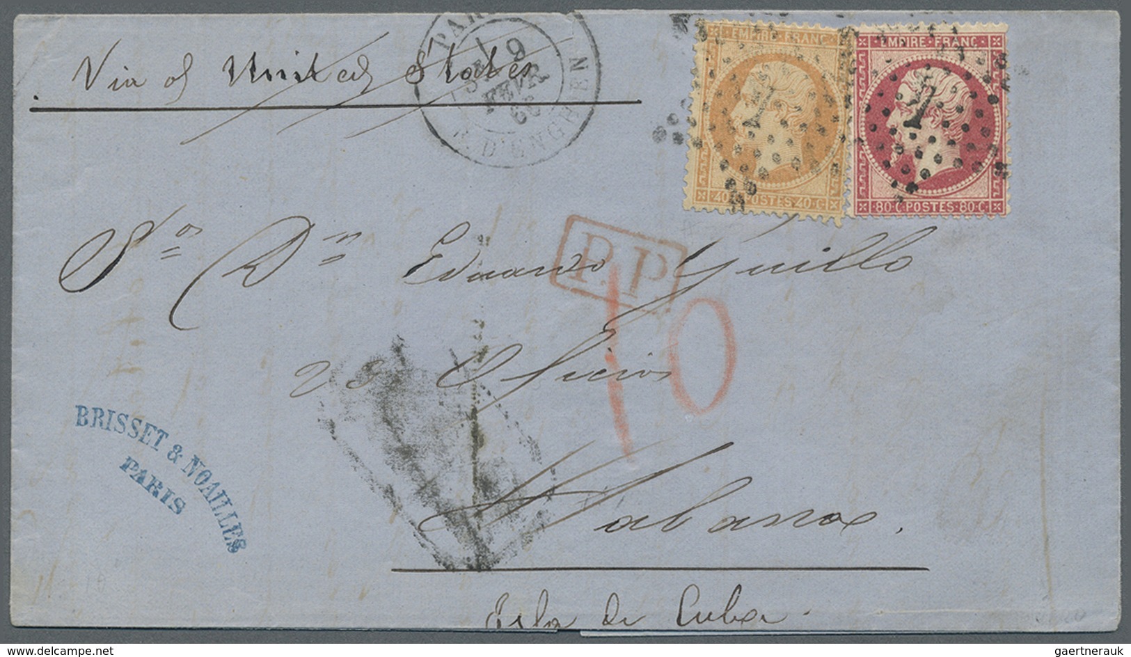 Br Frankreich: 1866, 40c. Orange And 80c. Carmine "Empire Dt." On Lettersheet From Paris To Havanna, Ob - Oblitérés