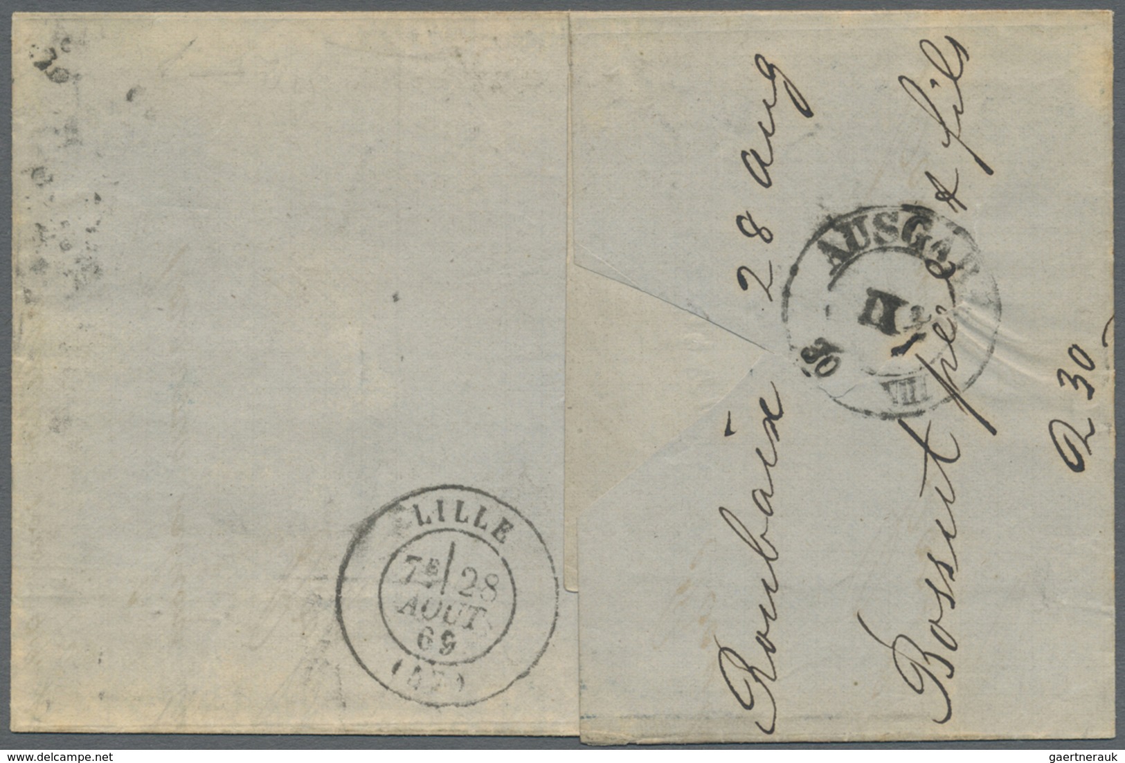 Br Frankreich: 1869, Empire Laure, 20c. Blue And Two Copies 40c. Orange, 1fr. Rate On Lettersheet From - Oblitérés