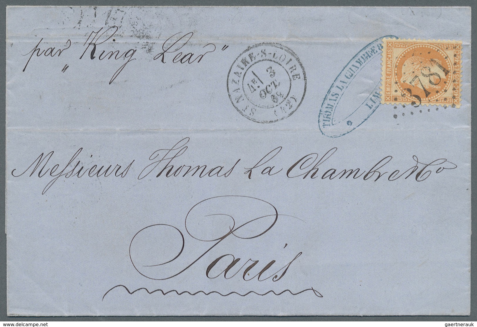 Br Frankreich: 1869. Envelope Written From 'Thomas La Chambre, Lima, Peru' Dated '1st July 1869' With O - Oblitérés