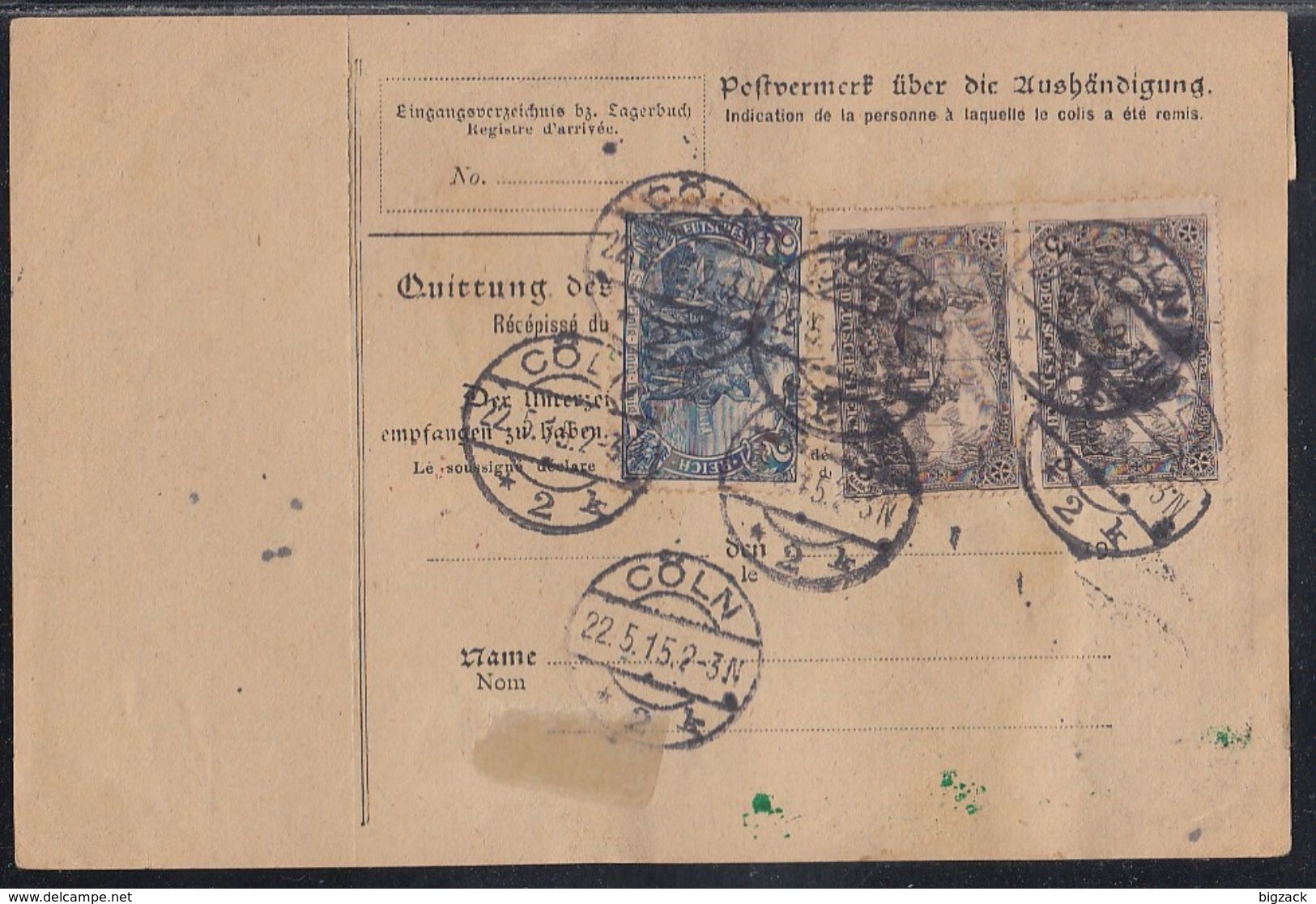 DR Paketkarte Eilbote über 1 Sack Gewicht 24,9 Kg Mif Minr92, 95, 2x 96 Cöln 22.5.15 Gel. In Schweiz Seltene Karte !!!!! - Briefe U. Dokumente