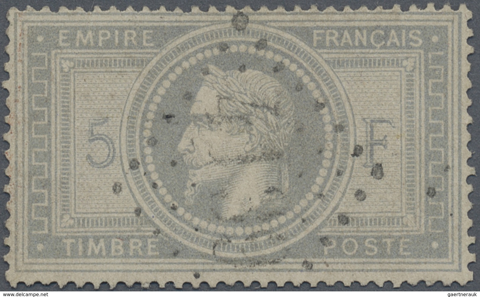 O Frankreich: 1869, Napoleon 5 Fr. Grey Stamp Fresh And Normal Well Perforated, Used Oblit. GC "4139", - Oblitérés