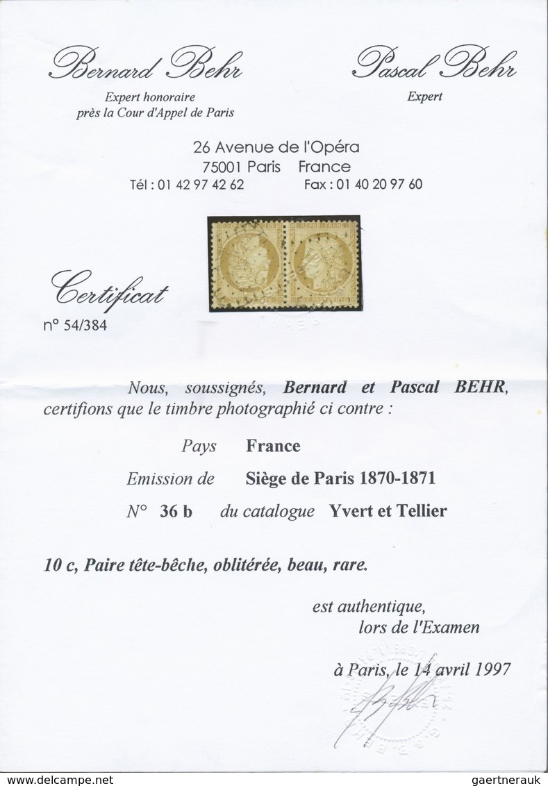 O Frankreich: 1873, 10c. Bistre, Tête-bêche Pair, Neatly Cancelled By GC "2544", One Stamp Vertical Cr - Oblitérés
