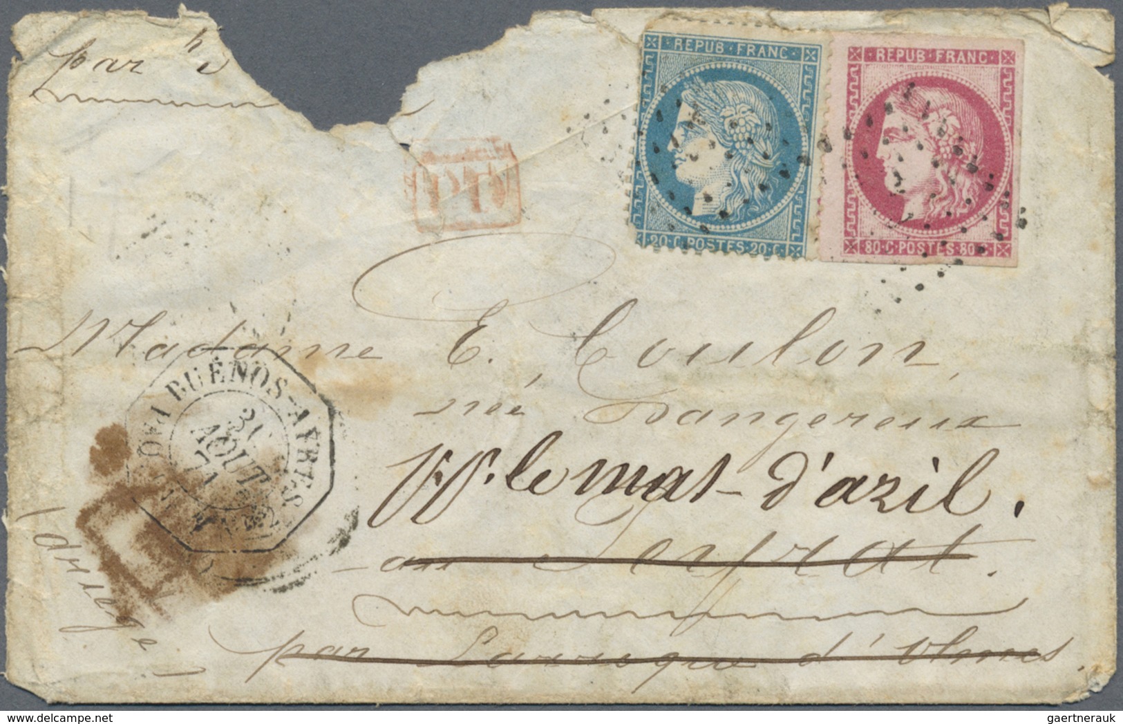 Br Frankreich: 1871, 80 C Rose-carmine Imperforated Ceres, Full To Broad Margins, Together With 20 C Bl - Oblitérés