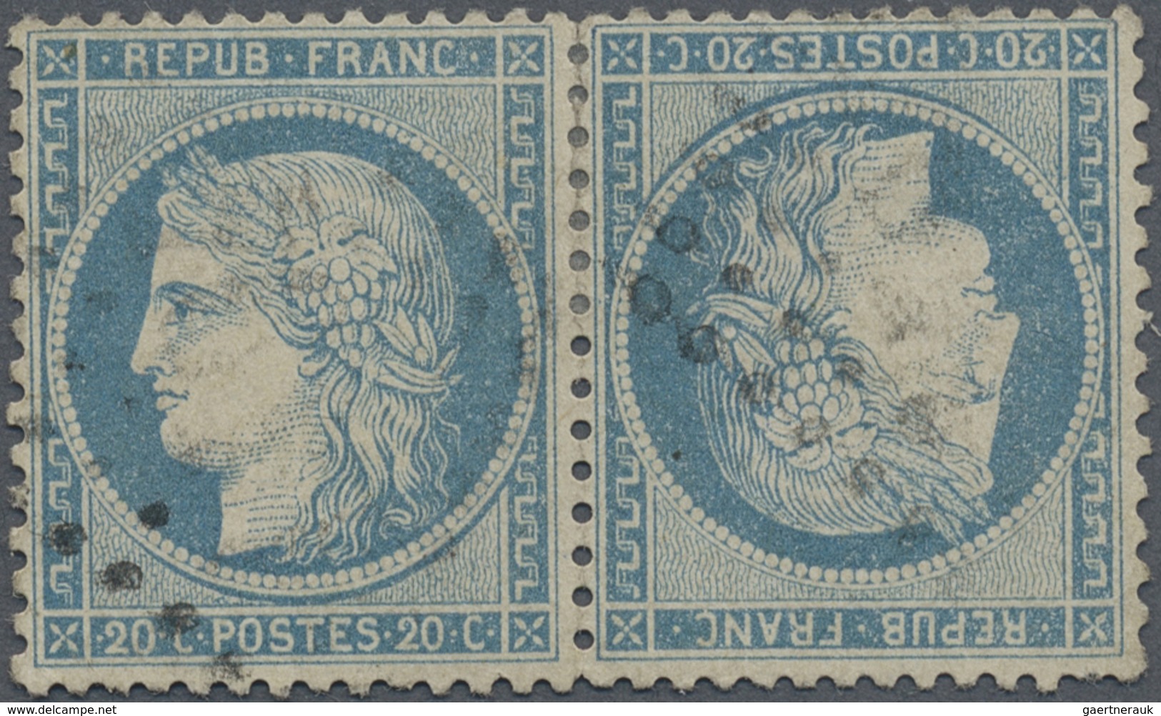 O Frankreich: 1870, 20 C. Blue, Têtê-bêche Pair, Stamps Slightly Separated, Otherwise Superb, Cancelle - Gebruikt