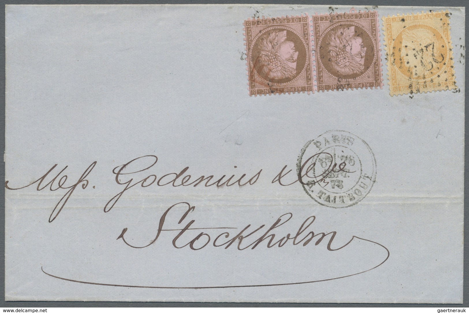 Br Frankreich: 1873, 40c. Orange "retouched 4" And Horiz. Pair 10c. Brown On Rose "small Cipher", 60c. - Gebruikt