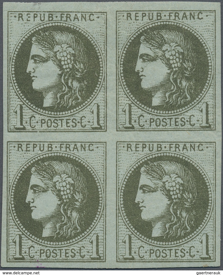 */ Frankreich: 1871, 1c. Dark Olive On Bluish "Bordeaux", Unused Block Of 4 With Wide Margins All Aroun - Gebruikt